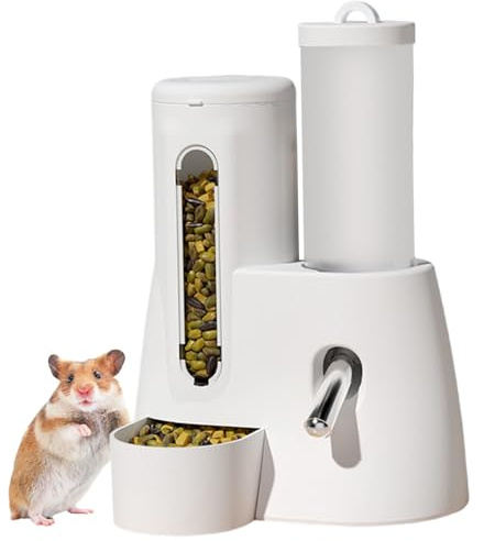 Jcasbdn 2-in-1 Hamster Water Bottle & Food Dispenser, 125ml Leakproof Automatic Guinea Pig Water Bottle with Stable Base, Detachable Washable Guinea Pig Food Bowl for Hamster Rat Mouse Hedgehog