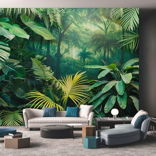 Tropical Jungle Wallpaper for Living Room, Rainforest Tropical Leaves Wall Mural for Bedroom, Non-Woven Photo Wallpaper Home Decor 200X140cm, Wall Decoration D1