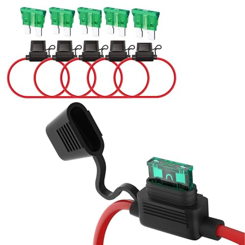 5pcs 12AWG Sicherungshalter mit Draht，12V Inline-Flachsicherung Wasserdicht Halter mit 5-teiligen Standard 30A Kfz Sicherungen für Auto Lkw Motorrad Boot usw.
