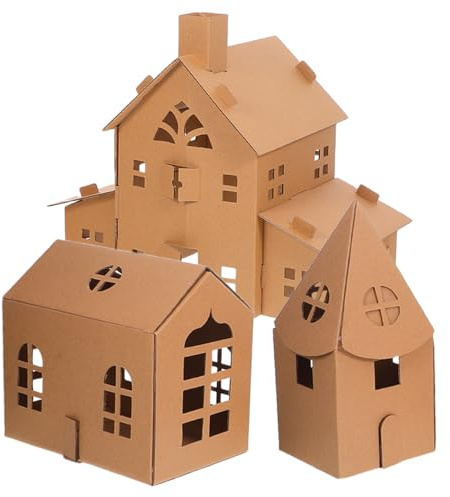 SHINEOFI 3-Teiliges Kartonhaus Bastelset Für Kinder Zum Bemalen Und Zusammenbauen Miniatur Spielhaus Aus Pappe Für Kreative Familienaktivitäten Und Kinder Kunstprojekte