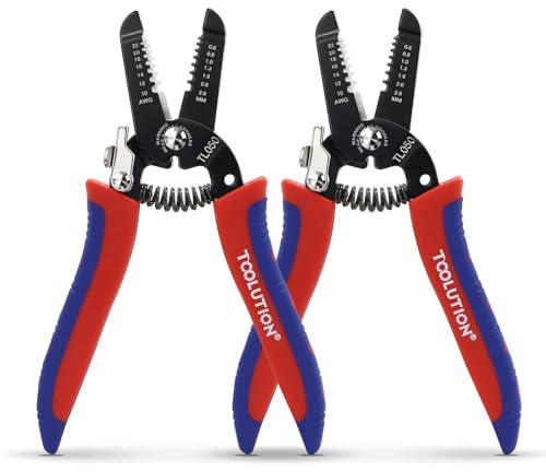 TOOLUTION Liten kabelskalare och trådskärare för 10–22 AWG, 2 stycken, handhållet kabelstrippningsverktyg med fjäderbelastad tång och säkerhetslås för lågspänningskabel