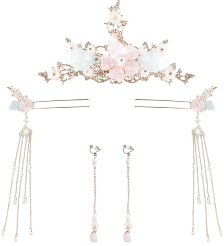 Alide Chinesisches Hanfu-Haarnadel-Set mit Blumenmuster, Retro-Kopfschmuck mit Quaste, traditionelles Braut-Haar-Accessoire für den Alltag und Partys