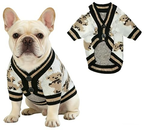 Maglione Per Cane e Gatto,Marrone Cardigan Con Stampa Orso Classica,Cappottino Invernale Morbido e Caldo,Maglione Caldo Per Attività Quotidiane Vestito Cosplay Per Piccoli e Medi Animali Domestici-Xl