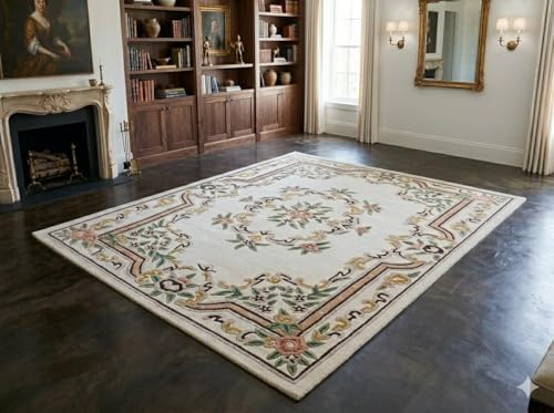 Rugs Living Room Premium Aubusson High Pile Wool Area Large Rug, Rugs for Bedroom with Cotton Backing, Handmade Non Slip Carpet, Luxury Bedroom Rug for Indoor Home 122 X 182CM(Ivory,4 X 6 feet)