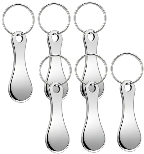 TIESOME Lot de 6 jetons de chariot en acier inoxydable | Porte-clés pour chariot de courses en métal argenté avec porte-clés pour chariot de courses