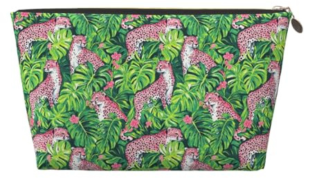 GVYGVY Small Travel Makeup Bag Organizer Leather - Tropical Plant Pink Leopard Print Travel Toiletry Bag for Women & Men, Organizing Pouches for Purse with Zipper