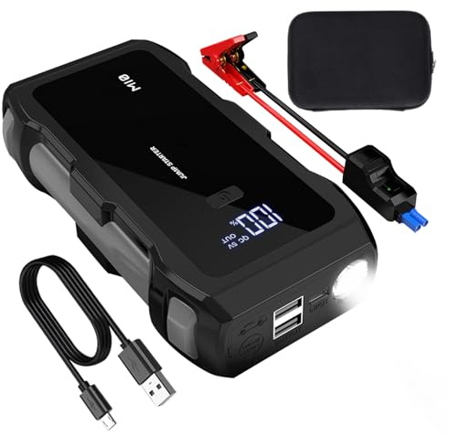 Démarreur de voiture portable – Chargeur de batterie de voiture, chargeur de batterie 8 000 mAh et démarreur de saut | Éclairage 12 V 3 modes, adapté pour berline, camion, SUV.