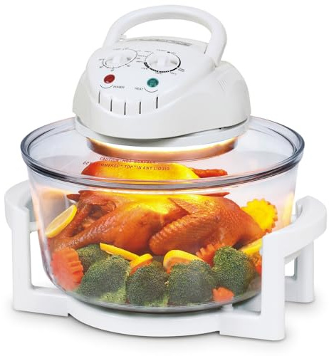 Friteuse à air halogène 12 L, friteuse à air pour four halogène polyvalent 1300 W avec température et minuterie réglables manuellement de 130 à 230 °C, four halogène multifonction, conserve les white