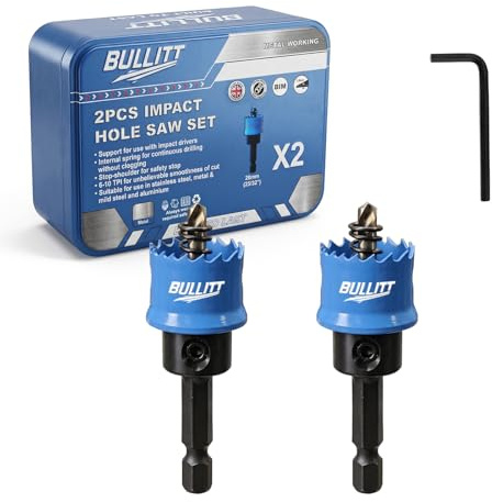 BULLITT Impact Hole Saw Set, 2PCS 20MM M42 HSS Bi-Metal,Hex Shank,Impact Hole Cutter Set Perfect for Drilling Thin Metal,Stainless Steel,Mild Steel and Aluminium
