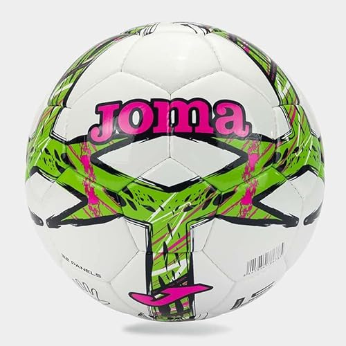 Joma Pallone da Calcio Dali III, Bianco e Verde Fluo, Pelle Sintetica, Cucito a Macchina, 32 Pannelli, Taglia 5 (4)