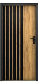 Vente-unique - Puerta de entrada Cobrita - L 95.1cm x A 9cm x H 203.7cm - acero - color natural claro