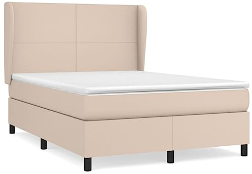 QJBSAVVA Lit à Sommier 140x200 avec Matelas et Surmatelas Cappuccino | Ensemble complet pour chambre à coucher avec tête de lit réglable et revêtement en similicuir résistant.