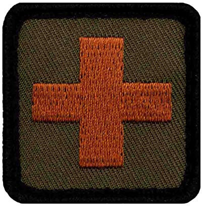 Café Viereck ® Bundeswehr Sanitäter Medic Kreuz Patch Gestickt mit Klett - oliv/braun 4 cm x 4 cm