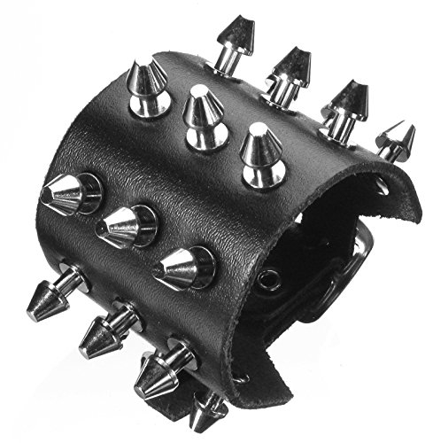 Piratenladen Leder Nieten Armband, Echtleder, 5 cm breit, 12 mm hohe Killernieten, Punk