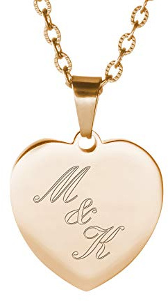 Gravado Halskette aus Gold-Edelstahl 18K mit Herz-Anhänger, Personalisiert mit Initialen, Damen Schmuck, inkl. Geschenkbox, Länge 50 cm