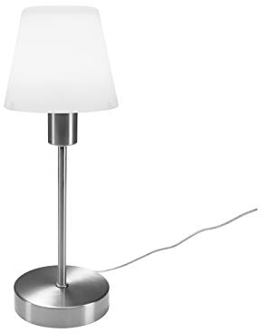 meineWunschleuchte Lámpara de mesa con regulador táctil en diseño clásico – pantalla de cristal opal blanco y pie níquel mate – Nueva generación Touch adecuada para LED