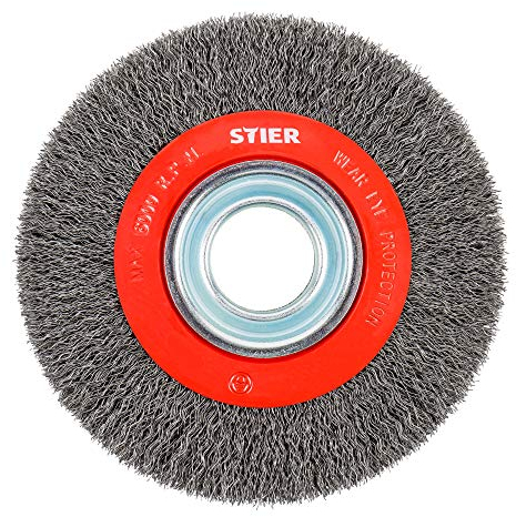 STIER Rundbürste 200 mm, Bohrung 32 mm, gewellt, Stahl, Drahtbürste, Winkelschleifer Bürste, Schleifbürste, Topfbürste Winkelschleifer