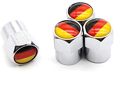 4 Pcs/Set Capuchons Anti-poussière de Valve de Pneu Allemagne Drapeau National en Alliage d'aluminium/cuivre pour Voitures (Argent)