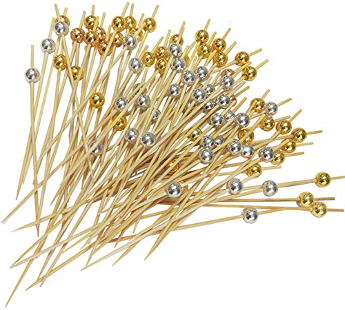 Cocktailspieße Holz Rührstäbchen Fingerfood-Spieße Holzspieße Partyspieße Cocktail Sticks Partypicker für Sandwich Grillgut Obst-Spieß Antipasti Pary 12CM 100 Stück