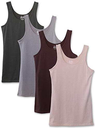 Kalon Women's 4-Pack Scoop Neck Tank Top Base Layer (Small, Earth Tones)