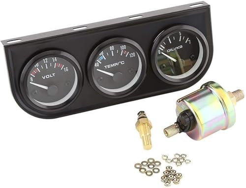 KSTE Kit de Medidores Triple, 52mm Calibradores 3 en 1 Voltímetro + Agua Temperatura Gauge + Presión de Aceite Meter Sensor Compatible con Carro del Coche