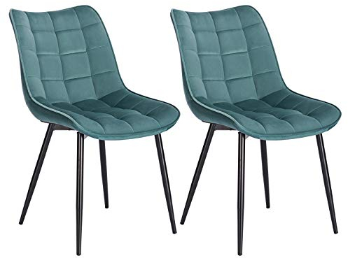 WOLTU Esszimmerstühle 2er Set, für Wohnzimmer Küche Esszimmer, Küchenstühle gepolstert mit Rückenlehne, Sitzfläche aus Samt, mit Metallbeinen, bis 150 kg belastbar, Türkis