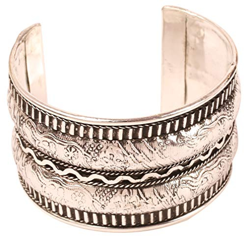 Touchstone NEW Indian Bollywood Desire Brass Base Exclusive Innovative Ethnic Elephant Inspired Finely Crafted Wrist Enhancer 1.50 Inches Free Size Cuff Bracelet In Antique Silver Tone for Women.