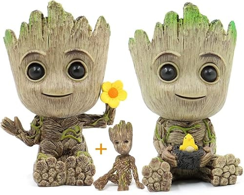 Baby groot blumentopf Mit Drainage Loch,groot figur,baby groot Innovative Action-Figur für Pflanzen,Stifte,Desktop-Dekoration, Outdoor Indoor Ornament Büro Party Weihnachten (Hühnerstall + Blümchen)