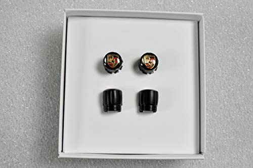 Porsche Ventilkappen Schwarz/Wappen farbig, Satz für RDK Sensoren