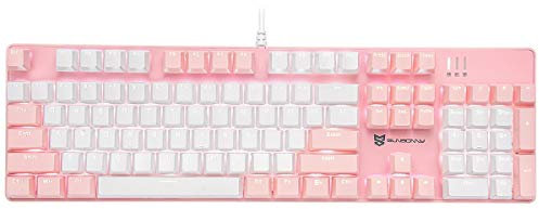 Mecool Mechanical Gaming Keyboard Wired White Backlit Keyboard Brown Switches Full Size 104 Keys US Layout-Pink and White | Gaming Keyboard | Mechanical Keyboard | RGB Keyboard | Wired Keyboard