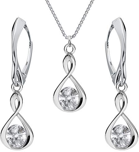 PANDA LUXURY JEWELLERY Schmuckset für Damen Unendlichkeit Ohrringe Silber 925 Hängend Kette mit Anhänger Schmuck Set für Sie mit Kristallen Infinity Halskette Mädchen Geschenk