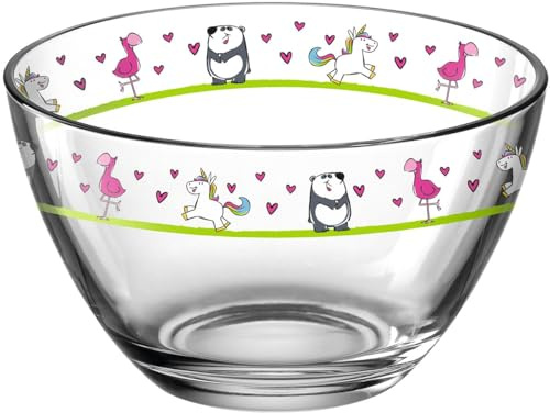 Leonardo Bambini 017888 Lot de 6 bols en verre, pour enfant, avec motifs d’animaux, passent au lave-vaisselle, multicolore, 400 ml
