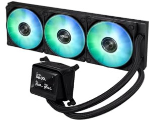 ASUS MAX GAMING LC 360 ARGB LCD, Dissipatore AIO a Liquido, Nero | Dispositivo di Raffreddamento, Tre Ventole ARGB Preinstallate e Illuminazione Aura Sync, Display IPS LCD da 2,4