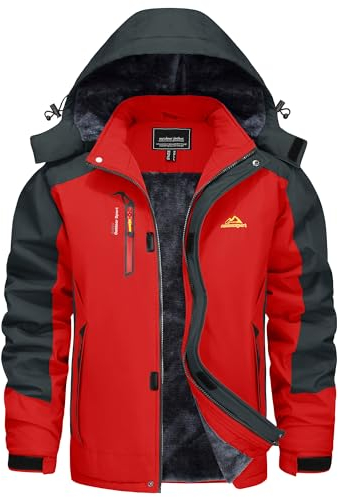 KEFITEVD Winterjacke Männer Wasserdicht Outdoor Wanderjacke Fleece Skijacke Warme Softshelle Snowboardjacke Thermojacke Rot XL