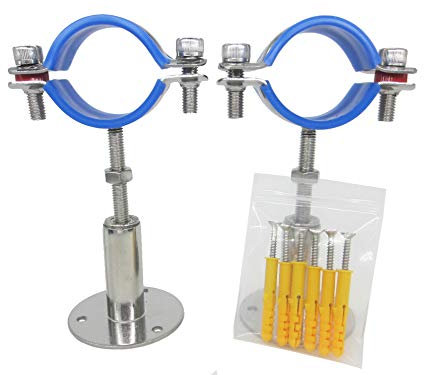 Stainless Steel Adjustable Pipe Bracket Clamp - Wall/Ceiling Mount Support for 1-1/2 Inch Pipe, Heavy-Duty Rust-Proof Brackets with Fixings, 2 Pack