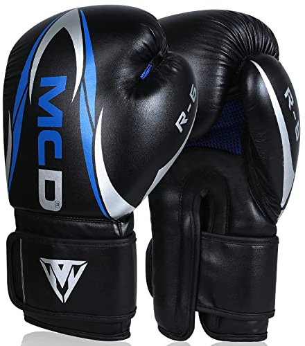 MCD Boxing Gloves Men and Women 10oz, 12oz 14oz, 16oz Boxing Training Muay Thai Gloves, Perfect Punch Bag Gloves Boxing Bag Gloves MMA Sparring Gloves (Black Blue, 16oz)