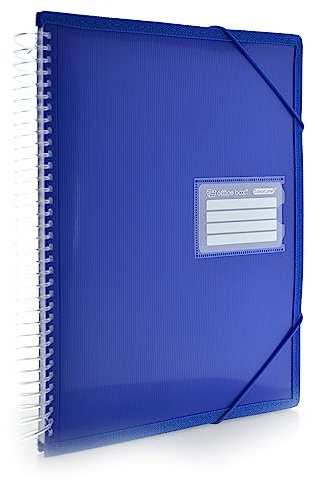 Office Box Ultraglas-Hüllenmappe mit 360-Grad-Spirale und verstärkten Kanten, ID, Indikatoren, starrer Deckel und Gummibandverschluss, 100 % recycelbar von Office Box (Dunkelblau, A4-20 Hüllen)