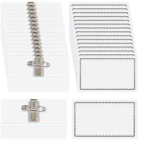 Targhette con nome per vestiti, clip 30 pezzi, 90 x 60 mm, trasparenti, per biglietti da visita, targhette con nome