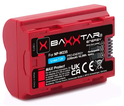 Baxxtar NP-W235 2600mAh Kamera Akku - MaxProtect mit aktivem NTC Sensor und V1 Schutzgehäuse - kompatibel mit Fuji Fujifilm GFX-50s II GFX-100S GFX-100 II X-H2 X-H2S X-S20 X-T4 X-T5