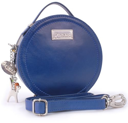 Catwalk Collection Handbags - Damen Runde Leder Umhängetasche - Henkeltasche/Handtasche Klein - Abnehmbarer Schultergurt - Tiffany