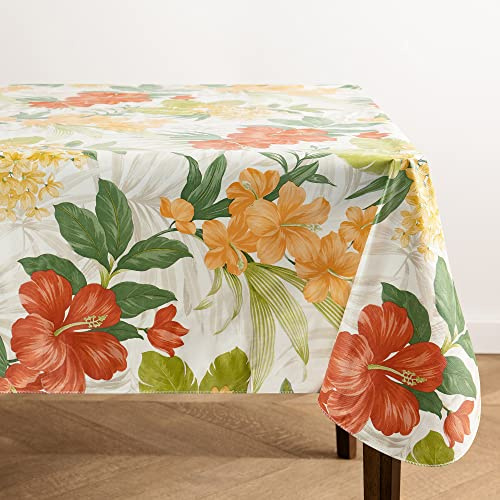 Elrene Home Fashions Callisto Tropical Floral Water- and Stain-Resistant Vinyl Tablecloth with Flannel Backing, 52 Inches X 52 Inches, Square