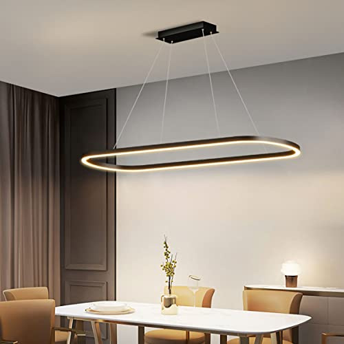 Bellastein LED Büro Pendelleuchte Modern Ring Desig Esstisch Hängeleuchte dimmbar mit Fernbedienung Pendellampe Hoehenverstellbar Deckenlampe für Büro Esstisch Arbeitszimmer (Schwarz, L120cm/42W)