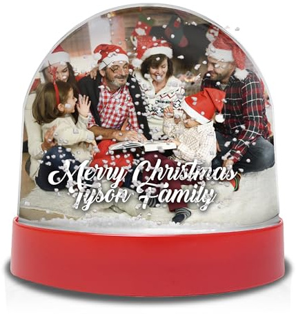Schneekugel Mit Foto Roter Basis. Weihnachtskugel Foto. Personalisierte Schneekugel. Originelles Weihnachtskugeln. Personalisierte Kugel Mit Bild 9,5x9x8cm Schnee Roter Sockel