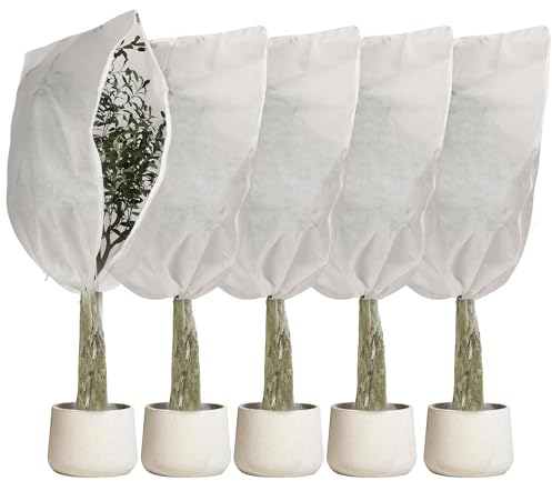 Hivexagon Winterschutz für Pflanzen – 5er 100 x 120 cm, langlebige Pflanzen Frostschutzabdeckungen mit Kordelzug und Reißverschluss-Design – schützen Sie Ihre Pflanzen vor Frost und Kälte, weiß