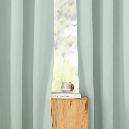 PONY DANCE Cortinas Dormitorio Matrimonio Cortinas de Lino para Riel Cortinas Salon Translucidas Cortinas Ventana para Comedor, 2 Piezas, 140x245cm(AnchoxAlto), Verde Salvia