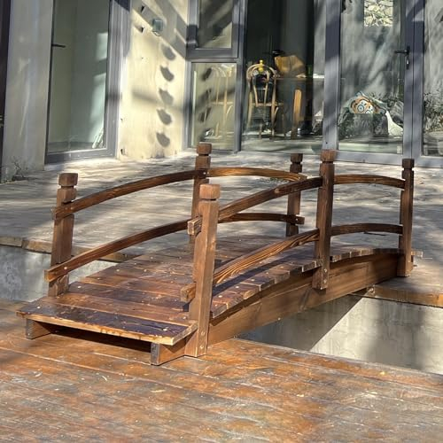 Gartenbrücke Teichgartenbrücke aus Naturholz mit Geländer, Robuste Kleine Brücke für Den Außenbereich/Steg-Gartendekoration, Dekorative Brücken Zum Begehen, für Yard Creek