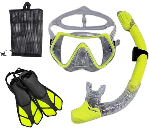 Schnorchel-Tauchmaske und Tauchbrille, Tauch- und Schwimmschlauch-Set for Erwachsene, Unisex (Color : Yellow Transparent, Size : L/XL)