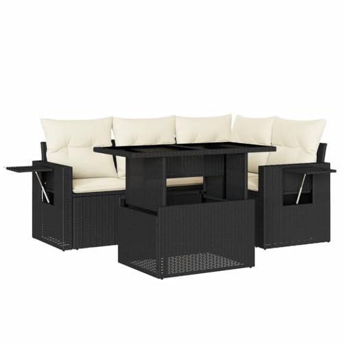 vidaXL Loungegrupp för trädgården med dynor 5 delar svart konstrotting