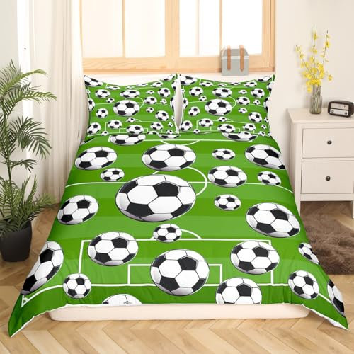 richhome Juego de ropa de cama con diseño de juego de fútbol americano para niños, funda de edredón hexagonal negro y blanco, decoración de habitación, funda de edredón de cama doble, colección de