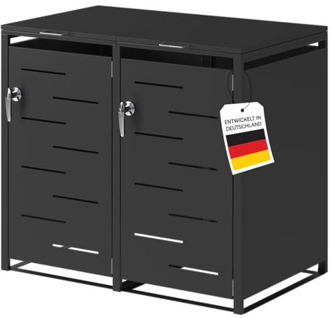 STEELSØN Diorus Mülltonnenbox 2 Tonnen bis 240L, Schwarz, abschließbar | Mülltonnenverkleidung aus Stahl, Müllbox, Müllcontainer, wetterfest, Gerätebox, Tonnenhaus, Mülltonnenhaus, Sichtschutz